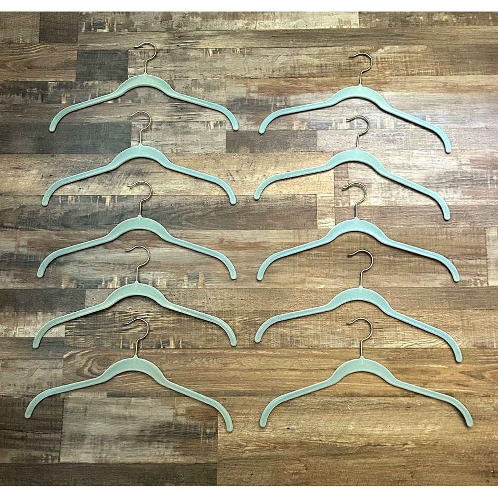 10-Pack Blue Velvet Flocked Non-Slip Clothes Hangers w/ Metal Hooks
